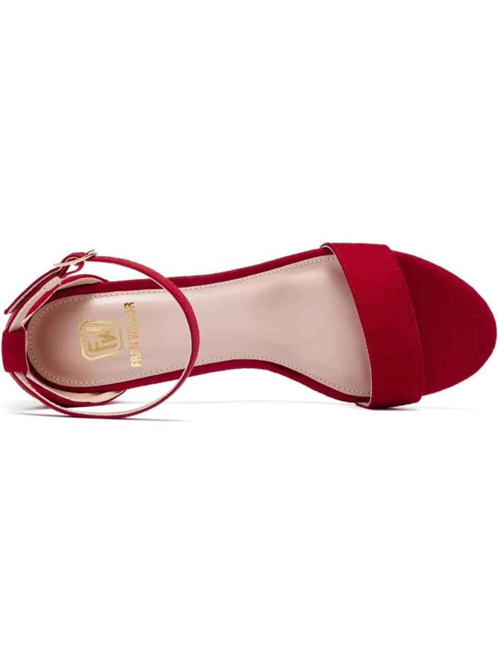 Women's Red Suede Comfortable Open Toe Low Chunky Short Fashion  Dress Heels - Picture 4 of 6